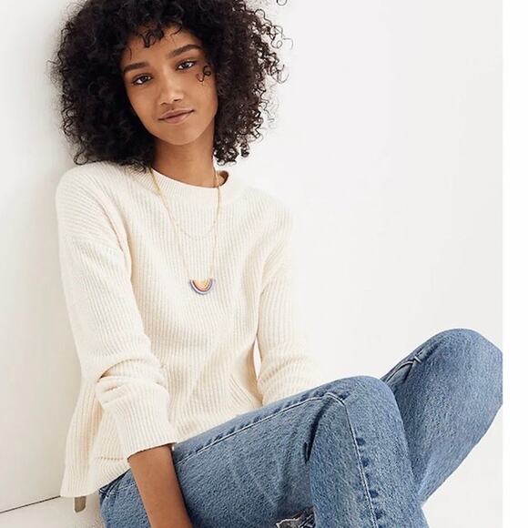 Madewell Patch Pocket Pullover Crewneck Knit Sweater Sz XXS Ivory Cream - Picture 3 of 13